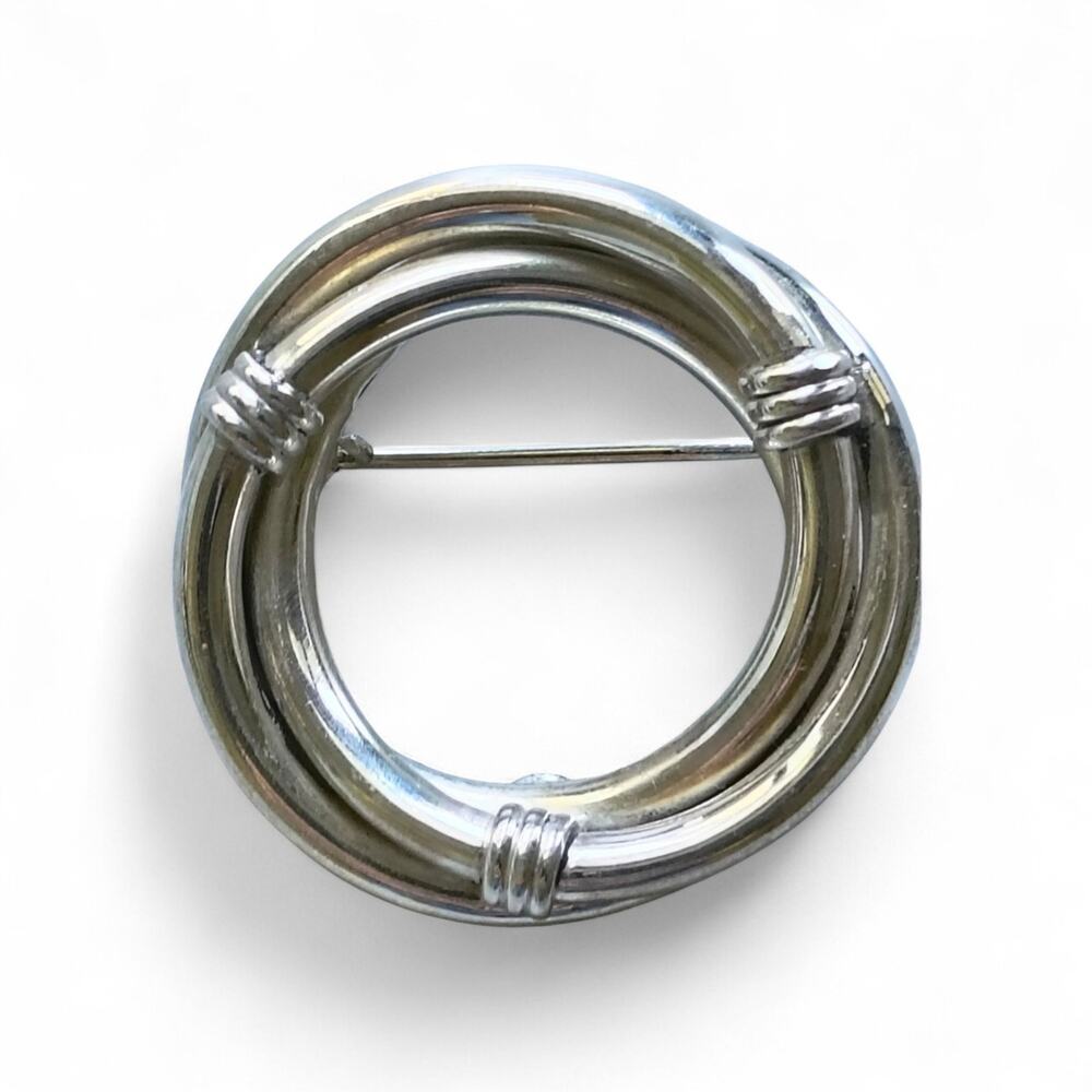Sterling Silver 925 Vintage Midcentury Classic Double Circle Brooch